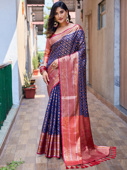 Rajwada Blue Silk  Saree with unstitched Blouse For Women