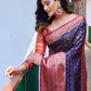 Rajwada Blue Silk  Saree with unstitched Blouse For Women