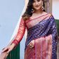 Rajwada Blue Silk  Saree with unstitched Blouse For Women