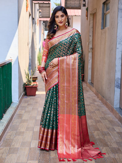 Rajwada Green Silk Saree with unstitched Blouse for Women