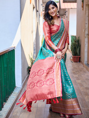Rajwada Sea Green Silk Saree with unstitched Blouse For Women