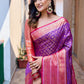 Rajwada Purple Silk Saree with unstitched Blouse For Women