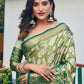 Rajwada Women's Olive Banarasi Silk  Saree with unstitched Blouse