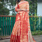 Rajwada Women's Orange Banarasi Silk  Saree with unstitched Blouse
