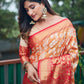 Rajwada Women's Orange Banarasi Silk  Saree with unstitched Blouse