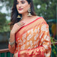 Rajwada Women's Orange Banarasi Silk  Saree with unstitched Blouse