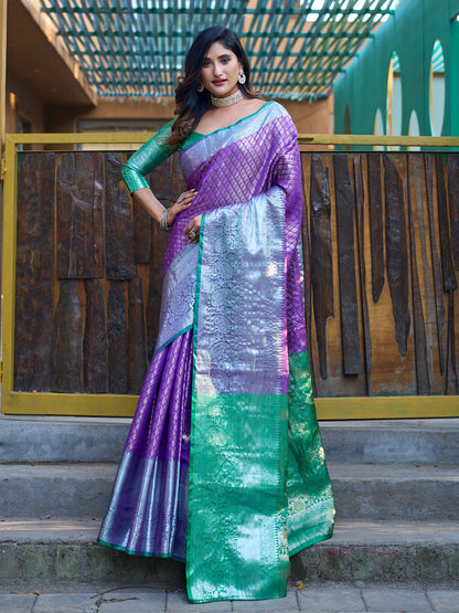 Rajwada Purple Banarasi Silk  Saree with unstitched Blouse For Women