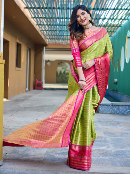 Rajwada Green Silk  Saree with unstitched Blouse For Women