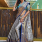 Rajwada Grey Silk Saree with unstitched Blouse For Women