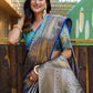 Rajwada Grey Silk Saree with unstitched Blouse For Women