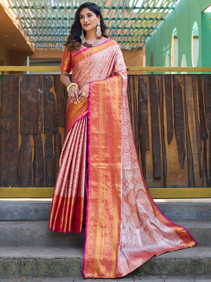 Rajwada Orange Silk  Saree with unstitched Blouse For Women