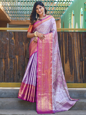 Rajwada Purple Silk  Saree with unstitched Blouse For Women