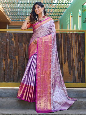 Rajwada Purple Silk  Saree with unstitched Blouse For Women