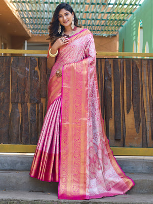 Rajwada Pink Silk  Saree with unstitched Blouse For Women