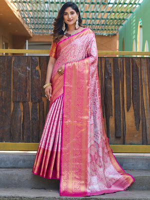 Rajwada Pink Silk  Saree with unstitched Blouse For Women
