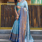 Rajwada Blue Silk Saree with unstitched Blouse For Women