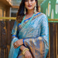 Rajwada Blue Silk Saree with unstitched Blouse For Women