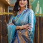 Rajwada Blue Silk Saree with unstitched Blouse For Women