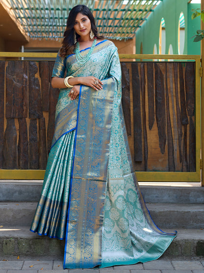 Rajwada Blue Silk  Saree with unstitched Blouse For Women