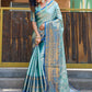 Rajwada Blue Silk  Saree with unstitched Blouse For Women