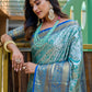 Rajwada Blue Silk  Saree with unstitched Blouse For Women