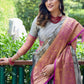 Rajwada Grey Silk Saree with unstitched Blouse For Women