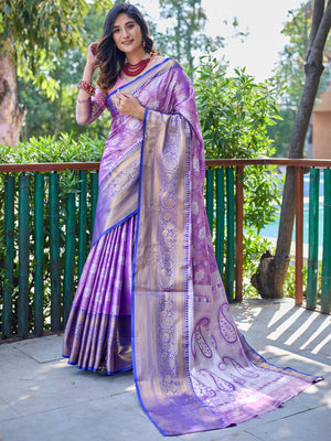 Rajwada Purple Silk Saree with unstitched Blouse For Women