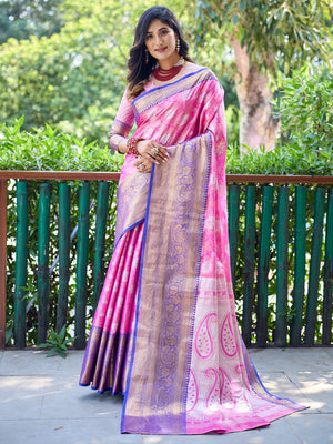 Rajwada Pink Silk Saree with unstitched Blouse For Women