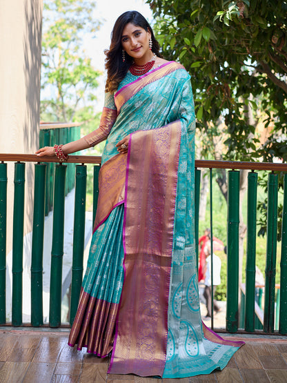 Rajwada Blue Silk Saree with unstitched Blouse For Women