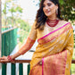 Rajwada Yellow Silk Saree with unstitched Blouse For Women