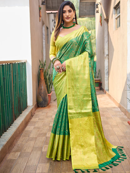 Rajwada Women's Green Silk  Saree with unstitched Blouse