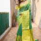 Rajwada Women's Green Silk  Saree with unstitched Blouse