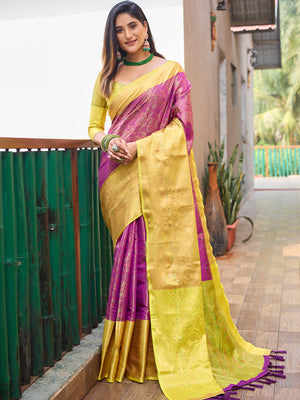 Rajwada Purple Silk Saree with unstitched Blouse For Women