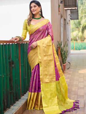 Rajwada Purple Silk Saree with unstitched Blouse For Women
