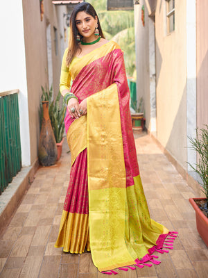 Rajwada Pink Silk Saree with unstitched Blouse For Women