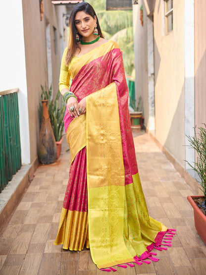 Rajwada Pink Silk Saree with unstitched Blouse For Women