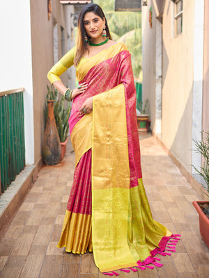 Rajwada Pink Silk Saree with unstitched Blouse For Women
