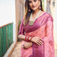 Rajwada Women's Peach Silk  Saree with unstitched Blouse