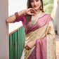 Rajwada Women's Beige Silk  Saree with unstitched Blouse