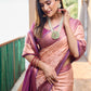 Rajwada Women's Peach Silk  Saree with unstitched Blouse
