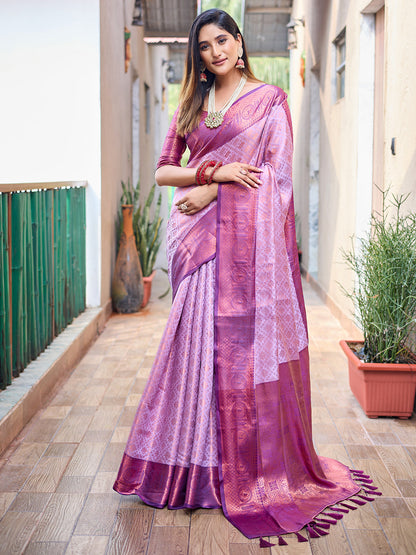 Rajwada Women's Purple Silk  Saree with unstitched Blouse