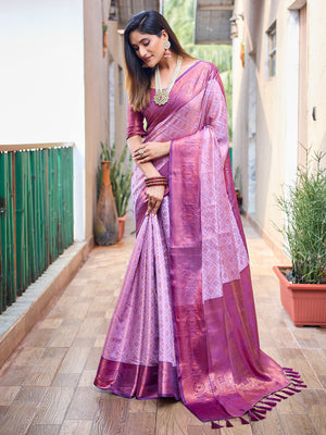 Rajwada Women's Purple Silk  Saree with unstitched Blouse