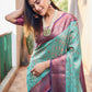 Rajwada Women's Blue Silk  Saree with unstitched Blouse