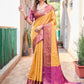 Rajwada Women's Yellow Silk Saree with unstitched Blouse