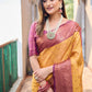 Rajwada Women's Yellow Silk Saree with unstitched Blouse