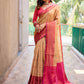 Rajwada Women's Beige Silk  Saree with unstitched Blouse