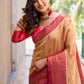 Rajwada Women's Beige Silk  Saree with unstitched Blouse