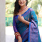 Rajwada Women's Blue Silk  Saree with unstitched Blouse
