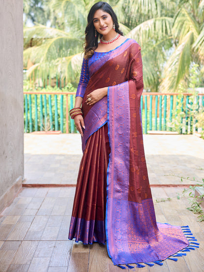 Rajwada Women's Maroon Silk  Saree with unstitched Blouse