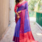Rajwada Women's Blue Silk  Saree with unstitched Blouse